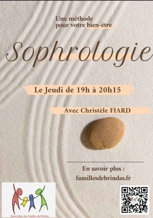 Affiche de sophrologie sur fond de sable.