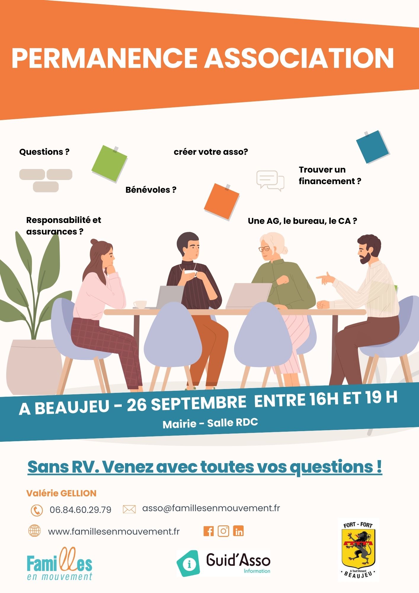 Affiche d'événement de permanence associative à Beaujeu.