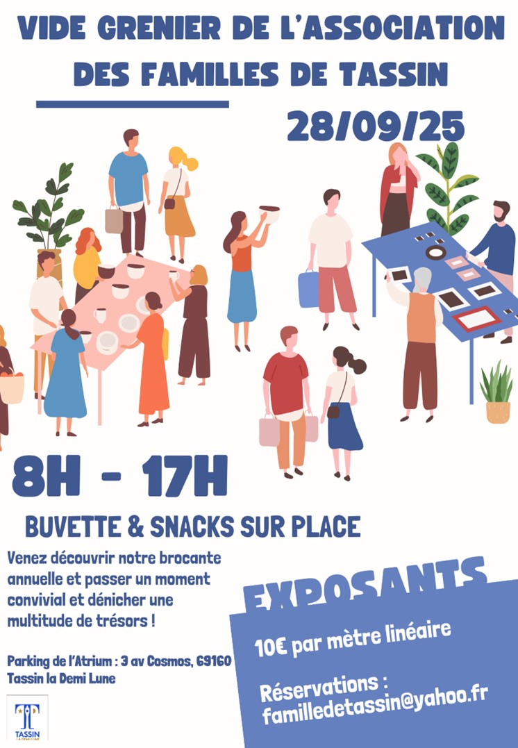 Affiche vide-grenier familles Tassin, 28 septembre 2025.