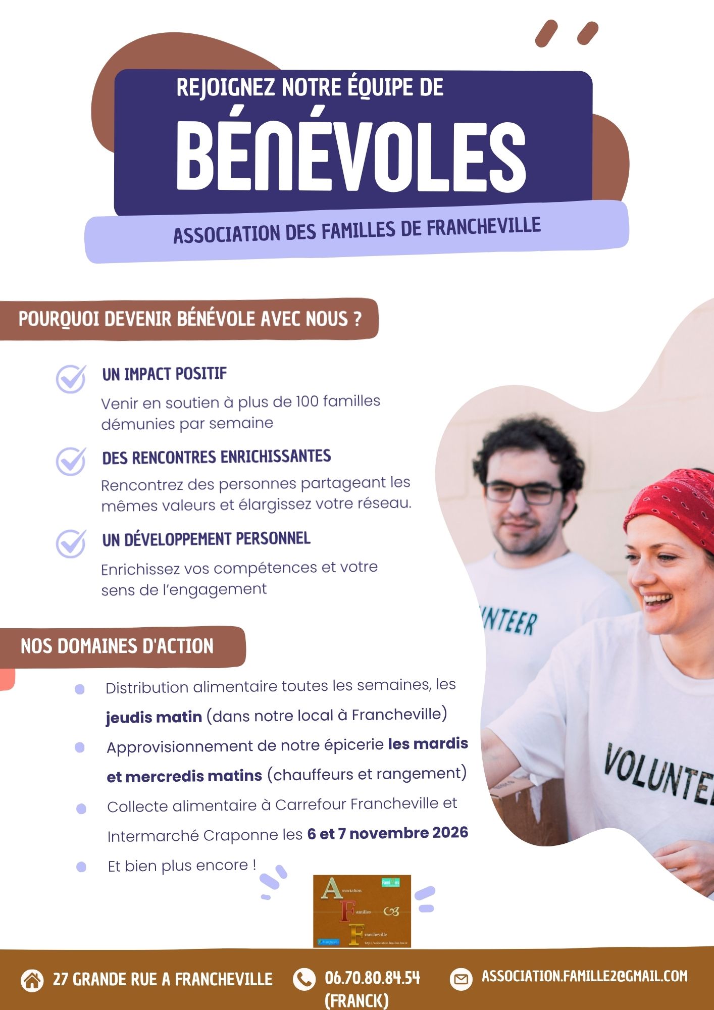 Affiche de recrutement de bénévoles à Francheville