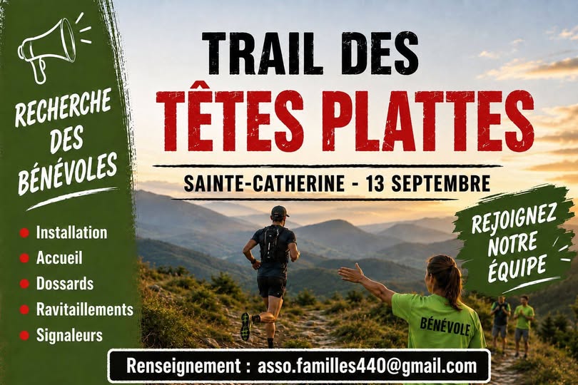 Affiche recherchant des bénévoles pour le Trail des Têtes Plates