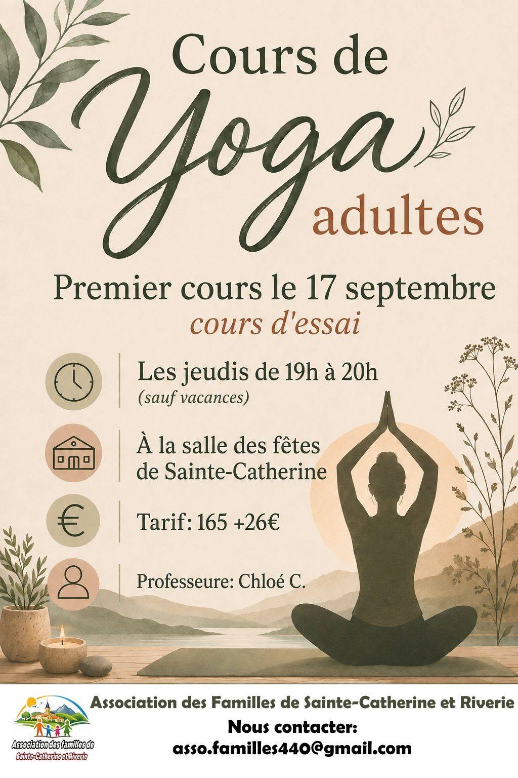 Affiche de cours de yoga adultes à Sainte-Catherine