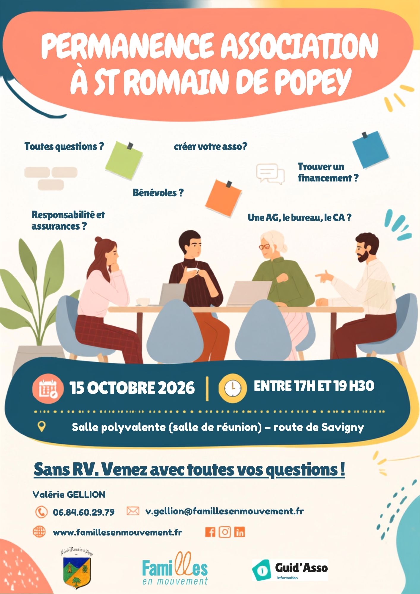 Affiche de permanence associative à Saint-Romain-de-Popey